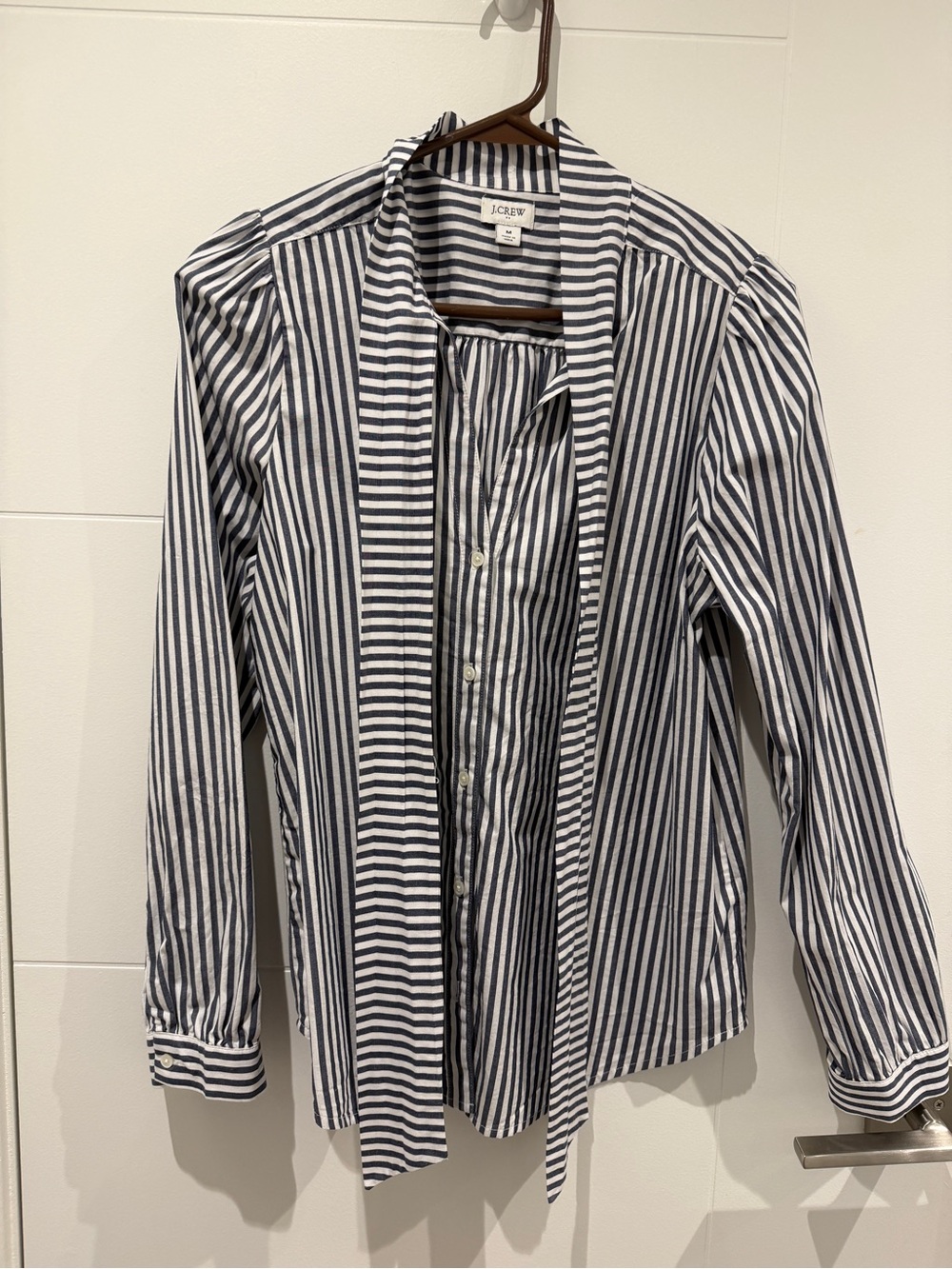 J. Crew Navy and White Striped Button-Down Blouse